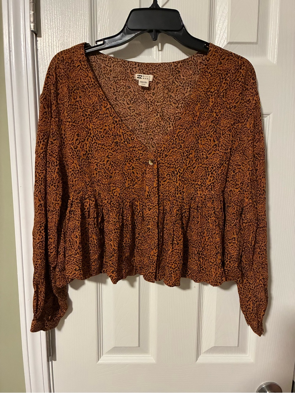 Billabong Rust Brown Animal-Print V-Neck Peplum Blouse